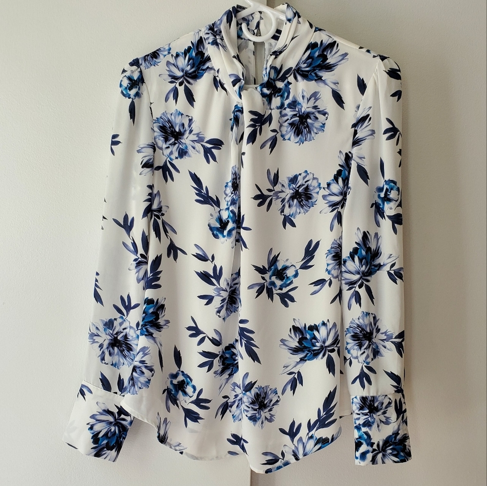 WHBM Floral Knotted Neck Blouse
